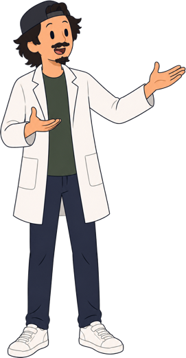 Mr. Portella in a lab coat, explaining